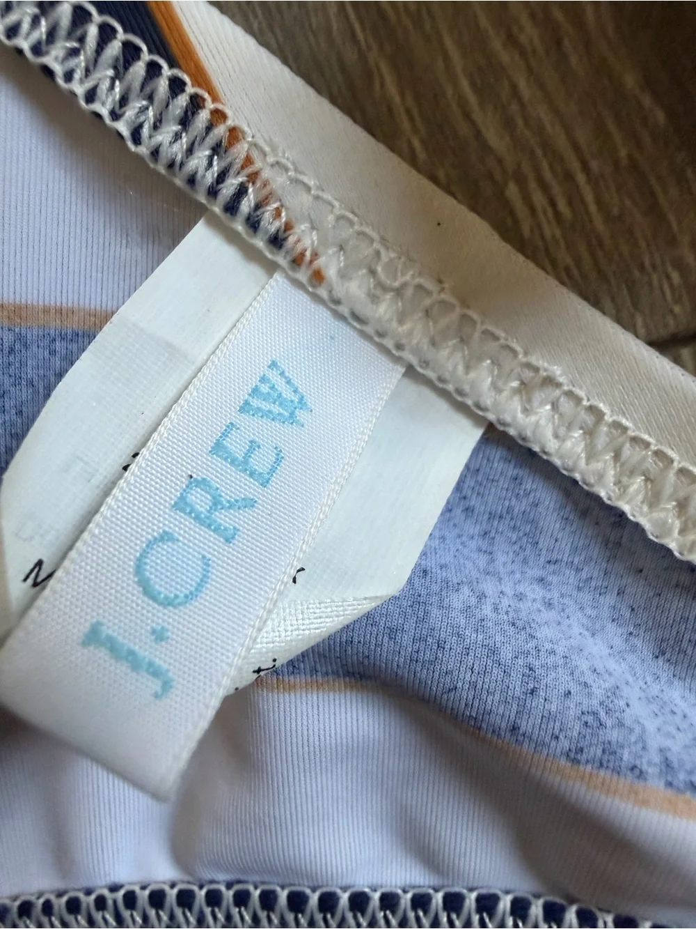 J. Crew Navy Gold and White Striped U Bar Bandeau Bikini Top w Halter Strap. L